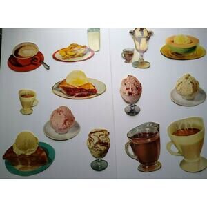 Diner Food Beverage Milk Coffee Dessert Signs Vintage Diecuts Paper 1950s Lot 13